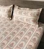 White & Green 144TC Cotton Flat Super King Bedsheet with 2 Pillow Covers