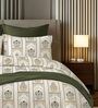 White & Green 144TC Cotton Flat Super King Bedsheet with 2 Pillow Covers