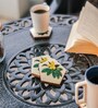 White & Green Acacia Wood Floral (Set of 4) Coasters