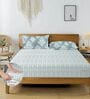 White & Green Glace Cotton Printed Elastic Fitted King Bedsheet With 2 Pillow Covers