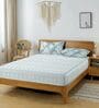 White & Green Glace Cotton Printed Elastic Fitted King Bedsheet With 2 Pillow Covers