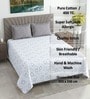 White & Grey Geometric 400 TC Cotton Queen Size Flat Bedsheet With 2 Pillow Covers