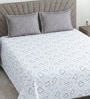White & Grey Geometric 400 TC Cotton Queen Size Flat Bedsheet With 2 Pillow Covers