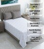 White & Grey Geometric 400 TC Cotton Single Bed Size Flat Bedsheet With 2 Pillow Covers