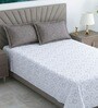 White & Grey Geometric 400 TC Cotton Single Bed Size Flat Bedsheet With 2 Pillow Covers