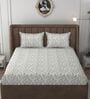 White & Grey Glace Cotton Paisley Print Elastic Fitted King Bedsheet With 2 Pillow Covers