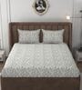 White & Grey Glace Cotton Paisley Print Elastic Fitted King Bedsheet With 2 Pillow Covers