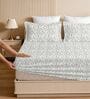 White & Grey Glace Cotton Paisley Print Elastic Fitted King Bedsheet With 2 Pillow Covers