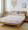 White & Grey Glace Cotton Striped Elastic Fitted King Bedsheet With 2 Pillow Covers