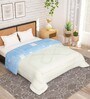 White and Blue Microfiber Abstract 180 GSM Fusion Reversible Double Comforter