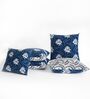 White & Navy Blue Microfiber Floral 16X16 Inches Cushion Covers Set Of 5