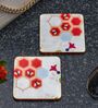 White & Orange (4 x 4 Inches) Marble (Set of 2) Coasters