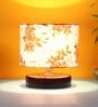 White & Orange  Print Table Lamp With Wood Brown Base