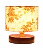 White & Orange  Print Table Lamp With Wood Brown Base