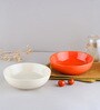 (Set Of 2) White & Orange Stoneware Snack Bowl
