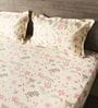 White & Pink 144TC Cotton Flat Super King Bedsheet with 2 Pillow Covers