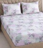 White & Pink Floral 400 TC Cotton Superking Size Fitted Bedsheet With 2 Pillow Covers
