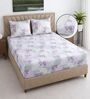White & Pink Floral 400 TC Cotton Superking Size Fitted Bedsheet With 2 Pillow Covers