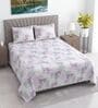 White & Pink Floral 400 TC Cotton Superking Size Flat Bedsheet With 2 Pillow Covers