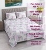 White & Pink Floral 400 TC Cotton Superking Size Flat Bedsheet With 2 Pillow Covers