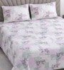 White & Pink Floral 400 TC Cotton Superking Size Flat Bedsheet With 2 Pillow Covers