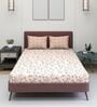 White & Pink Glace Cotton Floral Print Elastic Fitted King Bedsheet With 2 Pillow Covers