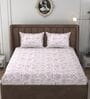 White & Pink Glace Cotton Floral Print Elastic Fitted King Bedsheet With 2 Pillow Covers