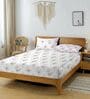 White & Pink Glace Cotton Floral Print Elastic Fitted King Bedsheet With 2 Pillow Covers