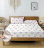 White & Pink Glace Cotton Floral Print Elastic Fitted King Bedsheet With 2 Pillow Covers