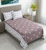 White & Plum Floral 400 TC Cotton Single Bed Size Flat Bedsheet With 2 Pillow Covers