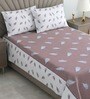 White & Plum Floral 400 TC Cotton Single Bed Size Flat Bedsheet With 2 Pillow Covers