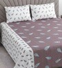 White & Plum Floral 400 TC Cotton Superking Size Flat Bedsheet With 2 Pillow Covers