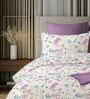 White & Purple 144TC Cotton Flat Super King Bedsheet with 2 Pillow Covers