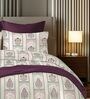 White & Purple 144TC Cotton Flat Super King Bedsheet with 2 Pillow Covers