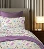 White & Purple 144TC Cotton Flat Super King Bedsheet with 2 Pillow Covers