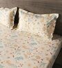 White & Purple 144TC Cotton Flat Super King Bedsheet with 2 Pillow Covers