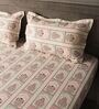 White & Purple 144TC Cotton Flat Super King Bedsheet with 2 Pillow Covers