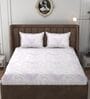 White & Purple Glace Cotton Floral Print Elastic Fitted King Bedsheet With 2 Pillow Covers