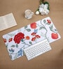White & Red Floral Printed Laptop & Keyboard Mat