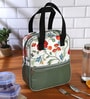White & Red Floral Printed Long Insulated Lunch Bag