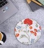 White & Red Floral Printed Round Mousepad