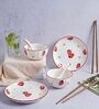Strawberry 8 Pcs White & Red Ceramic Dinnerware Set