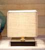 White  Jute  Shade Country Table Lamp With Black  Base
