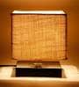 White  Jute  Shade Country Table Lamp With Black  Base