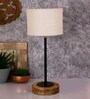 Salerno White Jute Shade Night Lamp With Wood Base