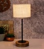 Salerno White Jute Shade Night Lamp With Wood Base