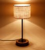Salerno White Jute Shade Night Lamp With Wood Base