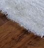 White Shaggy Polyster 4 x 6 Feet Hand Tufted Carpet