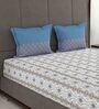 Blue Traditional 144 TC Cotton 1 Double Bedsheet with 2 Pillow Covers