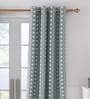 White Geometric 100% Cotton 9 Ft Light Filtering Eyelet Door Curtain